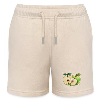 Motif de fruits coupés en demi-pomme verte - Short de jogging enfant bio Stanley/Stella - écru doux - Devant
