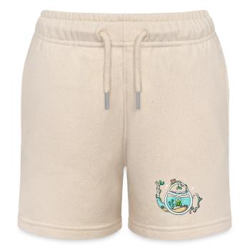 Teapot Garden Frog - Kids Organic Sweat Shorts by Stanley/Stella - soft Ecru - Front