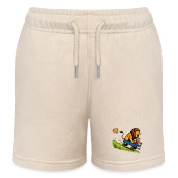 Wild lion ride in a blue handcart - Kids Organic Sweat Shorts by Stanley/Stella - soft Ecru - Front