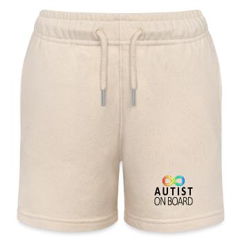 Autist on Board: Neurodiversity Stickers - Kids Organic Sweat Shorts by Stanley/Stella - soft Ecru - Front