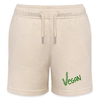 Vegan Statement in Green Brush - Kids Organic Sweat Shorts by Stanley/Stella - soft Ecru - Front