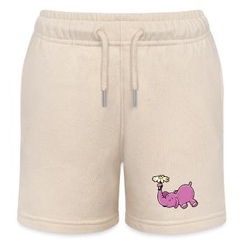 Rosa Elefant mit Gänseblümchen - Kinder Organic Joggingshorts Mini Bolter von Stanley/Stella - Natur - Vorne