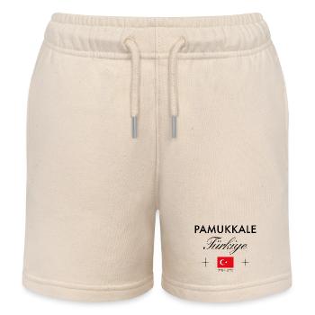 Pamukkale Turkey Coordinates Travel Souvenir - Kids Organic Sweat Shorts by Stanley/Stella - soft Ecru - Front