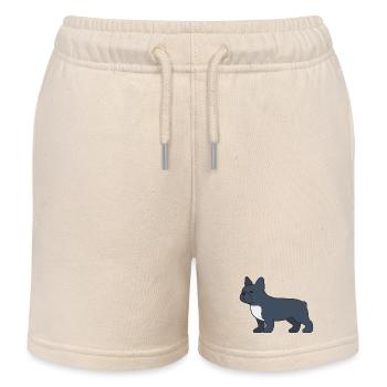 Blue French Bulldog Silhouette - Kids Organic Sweat Shorts by Stanley/Stella - soft Ecru - Front