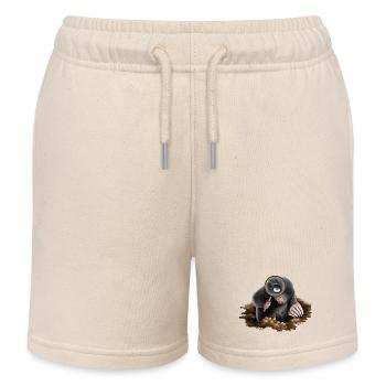 Curious Burrow Detective: Magnifying Mole - Kids Organic Sweat Shorts by Stanley/Stella - soft Ecru - Front