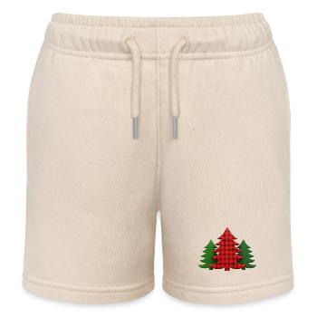 Plaid Tree Christmas Trees Christmas Tree - Kids Organic Sweat Shorts by Stanley/Stella - soft Ecru - Front