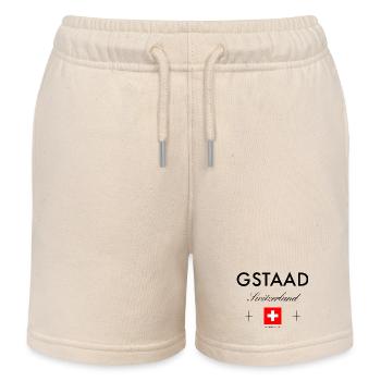 Gstaad, Switzerland, coordinates, travel, souvenir - Kids Organic Sweat Shorts by Stanley/Stella - soft Ecru - Front