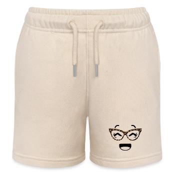 Cute Face In Kawaii Style With Leopard Goggles - Kids Organic Sweat Shorts by Stanley/Stella - soft Ecru - Front