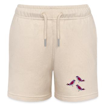 Lila Vogel Muster Trio - Kinder Organic Joggingshorts Mini Bolter von Stanley/Stella - Natur - Vorne