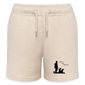 Friday for Hunting - Hunting motif with hunter & dog - Kids Organic Sweat Shorts by Stanley/Stella - soft Ecru - Front