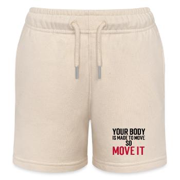 Your body is made to move - so move it black/red - Kids Organic Sweat Shorts by Stanley/Stella - soft Ecru - Front