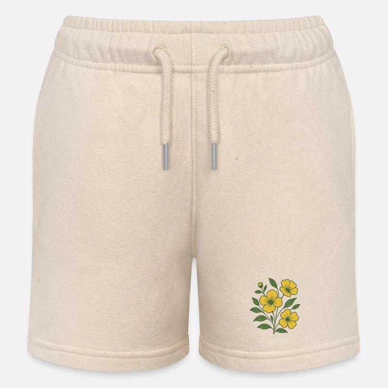 Branche de fleur jaune - Short de jogging enfant bio Stanley/Stella - écru doux