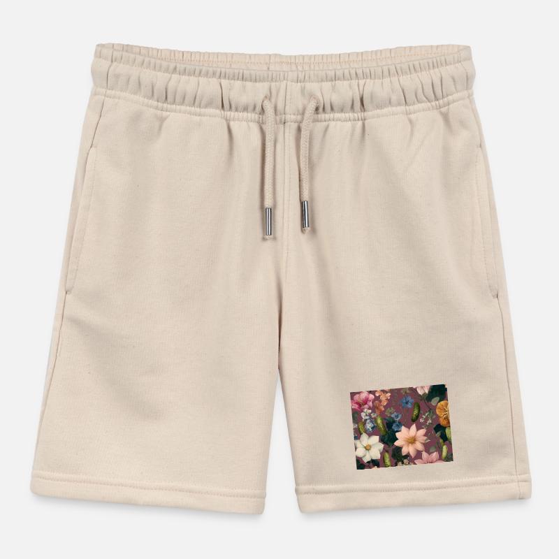 Botanical Pickle Pattern – Floral Cucumber Design Kids Organic Sweat Shorts by Stanley/Stella
