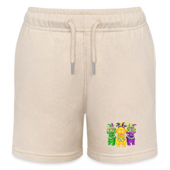 Carnival Canines: Mardi Gras Beaded Trio - Kids Organic Sweat Shorts by Stanley/Stella - soft Ecru - Front