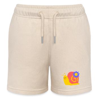 Cute Snail with Flower – Children's Motif Colorful - Kids Organic Sweat Shorts by Stanley/Stella - soft Ecru - Front