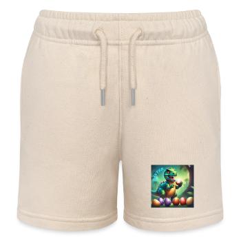 Adorable Dinosaur Red Eyes Easter - Kids Organic Sweat Shorts by Stanley/Stella - soft Ecru - Front