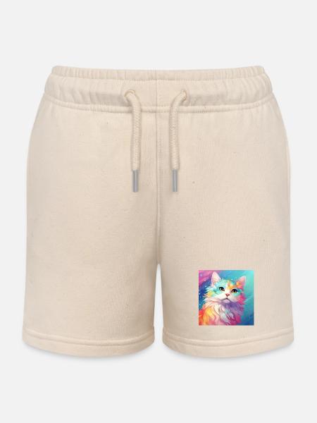cat, cat motif, anime, gift, gift ideas - Kids Organic Sweat Shorts by Stanley/Stella - soft Ecru