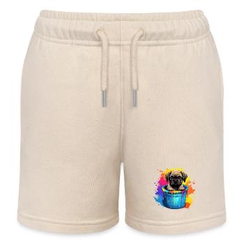 Mops Niedlicher Hund Farbeimer - Kinder Organic Joggingshorts Mini Bolter von Stanley/Stella - Natur - Vorne