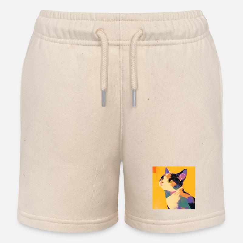 Chat, Motif De Chat - Short de jogging enfant bio Stanley/Stella - écru doux