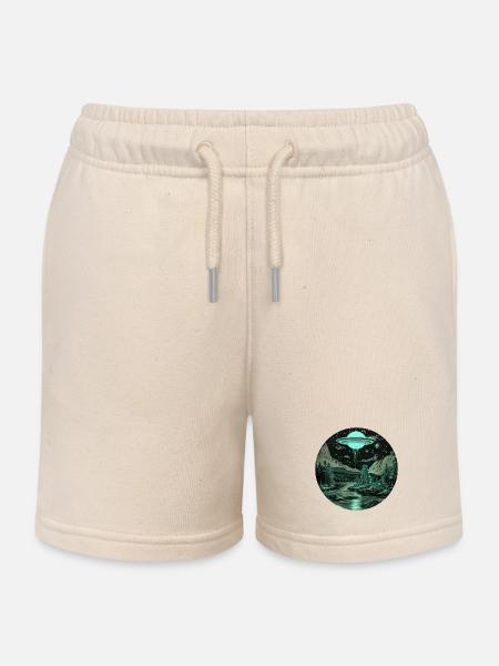 OVNI, Nature, Lune, Lac, Extraterrestre, Arbres - Short de jogging enfant bio Stanley/Stella - écru doux