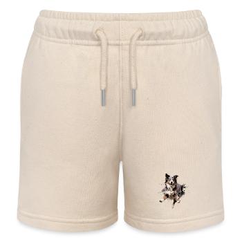 Australian Shepherd im Sprung Design - Kinder Organic Joggingshorts Mini Bolter von Stanley/Stella - Natur - Vorne