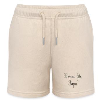 DAD. FATHER'S DAY. HAPPY FATHER'S DAY. HAPPY BIRTHDAY. - Kids Organic Sweat Shorts by Stanley/Stella - soft Ecru - Front