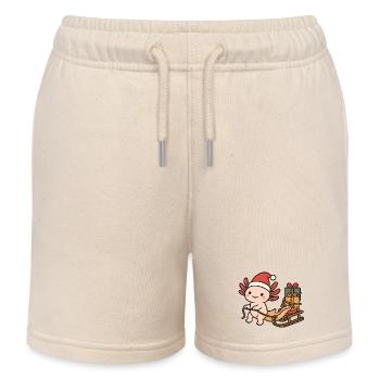 Christmas Axolotl – With Sleigh & Gifts - Kids Organic Sweat Shorts by Stanley/Stella - soft Ecru - Front