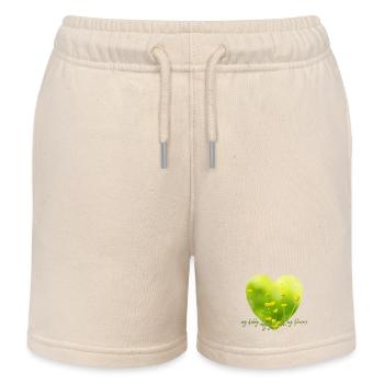 Yellow Flower Heart with Yellow Flowers Garden Look - Kids Organic Sweat Shorts by Stanley/Stella - soft Ecru - Front