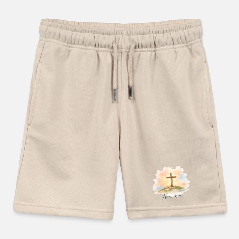 Resurrection He is Risen Easter Jesus Kids Organic Sweat Shorts by Stanley/Stella