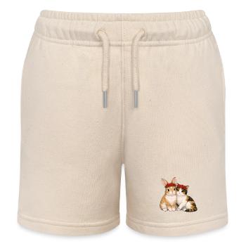 Kaninchen und Katze - Kinder Organic Joggingshorts Mini Bolter von Stanley/Stella - Natur - Vorne
