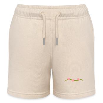 Three Flowers Blossom Line Branch Pink - Kids Organic Sweat Shorts by Stanley/Stella - soft Ecru - Front