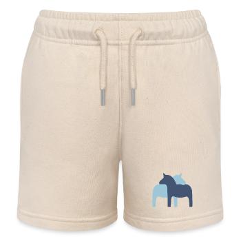 Dala Horse Couple light blue dark blue Horses Love - Kids Organic Sweat Shorts by Stanley/Stella - soft Ecru - Front
