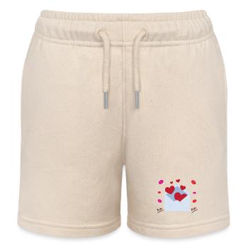 Valentine love hugs and kisses message in envelope - Kids Organic Sweat Shorts by Stanley/Stella - soft Ecru - Front
