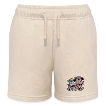 Lustige Baby Rhino & Hippo – Süßes Tierduo - Kinder Organic Joggingshorts Mini Bolter von Stanley/Stella - Natur - Vorne