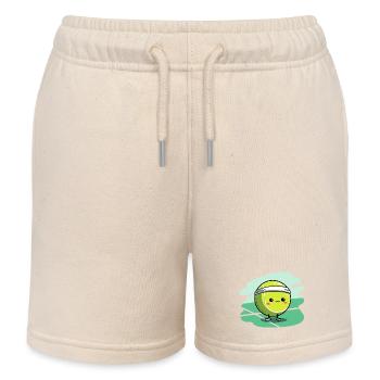 Kawaii tennis ball on court - Kids Organic Sweat Shorts by Stanley/Stella - soft Ecru - Front