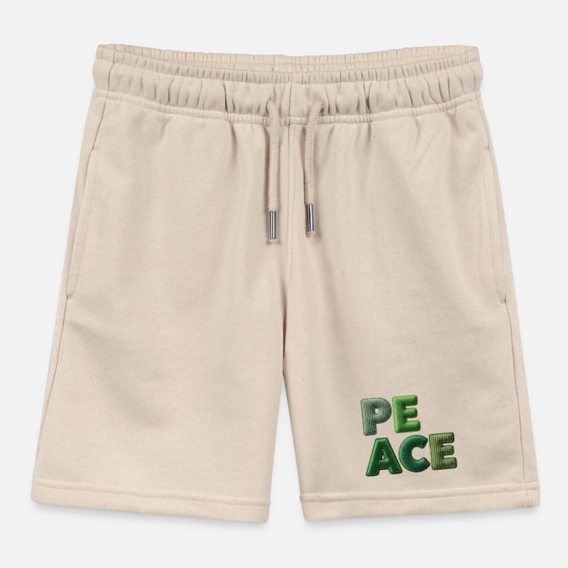 Peace Patchwork Green Nature Lettering Kids Organic Sweat Shorts by Stanley/Stella