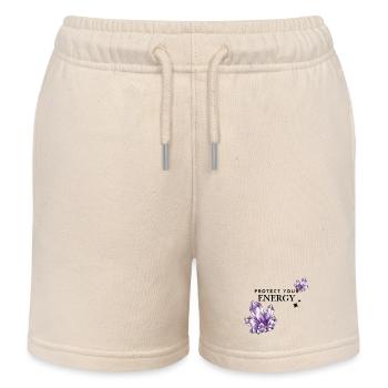 Violette Kristallcluster auf Schwarz - Kinder Organic Joggingshorts Mini Bolter von Stanley/Stella - Natur - Vorne