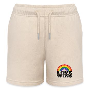 Love Wins Rainbow CSD Vintage Saying - Kids Organic Sweat Shorts by Stanley/Stella - soft Ecru - Front