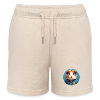 Cute guinea pig with outdoor jacket - Kids Organic Sweat Shorts by Stanley/Stella - soft Ecru - Front