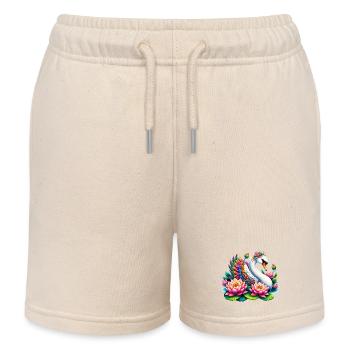 Schwan verziert mit Lotusblüten - Kinder Organic Joggingshorts Mini Bolter von Stanley/Stella - Natur - Vorne