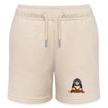 Taupe sympathique avec des lunettes – Grand motif animal - Short de jogging enfant bio Stanley/Stella - écru doux - Devant