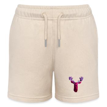 Red geometric deer with amethyst horns - Kids Organic Sweat Shorts by Stanley/Stella - soft Ecru - Front
