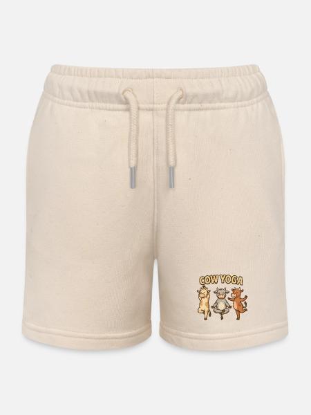 Cow Yoga Illustration - Kids Organic Sweat Shorts by Stanley/Stella - soft Ecru