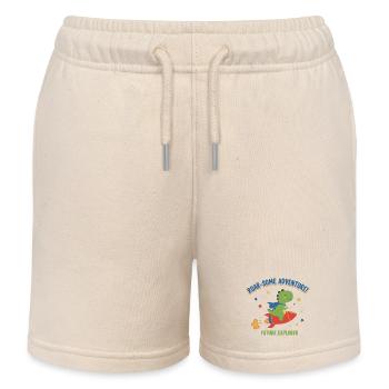 Dino auf Raketen-Abenteuer - Kinder Organic Joggingshorts Mini Bolter von Stanley/Stella - Natur - Vorne