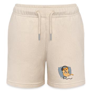 Katze spielt Videospiele im Bett und frisst Ramen - Kinder Organic Joggingshorts Mini Bolter von Stanley/Stella - Natur - Vorne