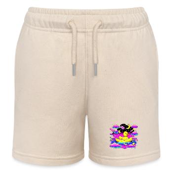 Bunte Quietscheente im Regenbogenboot - Kinder Organic Joggingshorts Mini Bolter von Stanley/Stella - Natur - Vorne