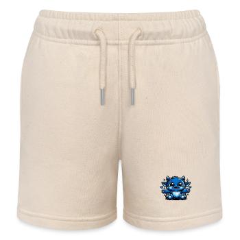 Blauer Kuschel-Drachen Comicstil - Kinder Organic Joggingshorts Mini Bolter von Stanley/Stella - Natur - Vorne