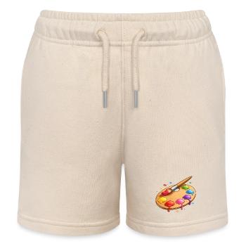 Palette de couleurs avec illustration au pinceau - Short de jogging enfant bio Stanley/Stella - écru doux - Devant