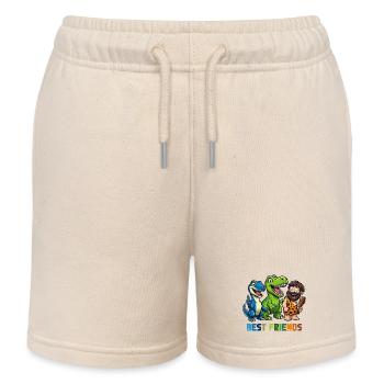 Dino Best Friends Caveman Comic - Kids Organic Sweat Shorts by Stanley/Stella - soft Ecru - Front
