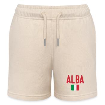 Alba Red Text with Italian Tricolour - Kids Organic Sweat Shorts by Stanley/Stella - soft Ecru - Front